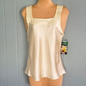 NWT Vintage 90s Ivory Satin Square Neck Camisole Tank Top Medium Coquette Y2K